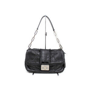 Christian Dior IOR Lock Cannage Chain Shoulder Bag Black Silver Leather
